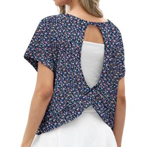 imageGRECERELLE Womens Open Back Workout Tops Backless Athletic Shirts Casual Crop Running Tee Y2k YogaRose Pink Flower