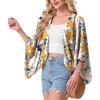 imageGRECERELLE Womens Summer Lightweight Cardigan Open Front Casual Loose Cropped Kimono Cover UpsWhite Ink Daffodil