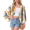 imageGRECERELLE Womens Summer Lightweight Cardigan Open Front Casual Loose Cropped Kimono Cover UpsWhite Ink Daffodil