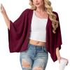 imageGRECERELLE Womens Summer Lightweight Cardigan Open Front Casual Loose Cropped Kimono Cover UpsWine Red