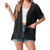 imageGRECERELLE Womens Summer Short Sleeve Lightweight Cardigan Open Front Casual Cover Up with Pockets for Office BeachAblack