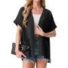 imageGRECERELLE Womens Summer Short Sleeve Lightweight Cardigan Open Front Casual Cover Up with Pockets for Office BeachAblack