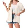 imageGRECERELLE Womens Summer Short Sleeve Lightweight Cardigan Open Front Casual Cover Up with Pockets for Office BeachAivory White