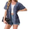 imageGRECERELLE Womens Summer Short Sleeve Lightweight Cardigan Open Front Casual Cover Up with Pockets for Office BeachBlue Small Flower