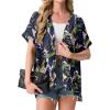imageGRECERELLE Womens Summer Short Sleeve Lightweight Cardigan Open Front Casual Cover Up with Pockets for Office BeachColorful Banana Leaf