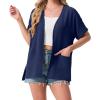 imageGRECERELLE Womens Summer Short Sleeve Lightweight Cardigan Open Front Casual Cover Up with Pockets for Office BeachDark Blue