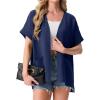 imageGRECERELLE Womens Summer Short Sleeve Lightweight Cardigan Open Front Casual Cover Up with Pockets for Office BeachDark Blue