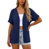 imageGRECERELLE Womens Summer Short Sleeve Lightweight Cardigan Open Front Casual Cover Up with Pockets for Office BeachDark Blue