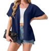 imageGRECERELLE Womens Summer Short Sleeve Lightweight Cardigan Open Front Casual Cover Up with Pockets for Office BeachDark Blue