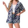 imageGRECERELLE Womens Summer Short Sleeve Lightweight Cardigan Open Front Casual Cover Up with Pockets for Office BeachDark Blue Palm Leaf