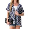 imageGRECERELLE Womens Summer Short Sleeve Lightweight Cardigan Open Front Casual Cover Up with Pockets for Office BeachDark Blue Palm Leaf
