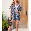imageGRECERELLE Womens Summer Short Sleeve Lightweight Cardigan Open Front Casual Cover Up with Pockets for Office BeachDark Blue Palm Leaf