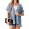imageGRECERELLE Womens Summer Short Sleeve Lightweight Cardigan Open Front Casual Cover Up with Pockets for Office BeachHaze Blue