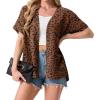 imageGRECERELLE Womens Summer Short Sleeve Lightweight Cardigan Open Front Casual Cover Up with Pockets for Office BeachLeopard Print Coffee