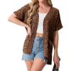 imageGRECERELLE Womens Summer Short Sleeve Lightweight Cardigan Open Front Casual Cover Up with Pockets for Office BeachLeopard Print Coffee