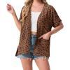 imageGRECERELLE Womens Summer Short Sleeve Lightweight Cardigan Open Front Casual Cover Up with Pockets for Office BeachLeopard Print Coffee