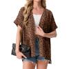 imageGRECERELLE Womens Summer Short Sleeve Lightweight Cardigan Open Front Casual Cover Up with Pockets for Office BeachLeopard Print Coffee