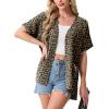 imageGRECERELLE Womens Summer Short Sleeve Lightweight Cardigan Open Front Casual Cover Up with Pockets for Office BeachLeopard Print Dark Khaki