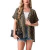 imageGRECERELLE Womens Summer Short Sleeve Lightweight Cardigan Open Front Casual Cover Up with Pockets for Office BeachLeopard Print Dark Khaki