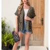 imageGRECERELLE Womens Summer Short Sleeve Lightweight Cardigan Open Front Casual Cover Up with Pockets for Office BeachLeopard Print Dark Khaki