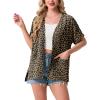 imageGRECERELLE Womens Summer Short Sleeve Lightweight Cardigan Open Front Casual Cover Up with Pockets for Office BeachLeopard Print Dark Khaki