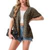 imageGRECERELLE Womens Summer Short Sleeve Lightweight Cardigan Open Front Casual Cover Up with Pockets for Office BeachLeopard Print Dark Khaki