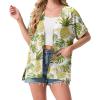imageGRECERELLE Womens Summer Short Sleeve Lightweight Cardigan Open Front Casual Cover Up with Pockets for Office BeachWhite Pineapple