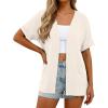imageGRECERELLE Womens Summer Short Sleeve Lightweight Cardigan Open Front Casual Cover Up with Pockets for Office BeachAivory White
