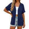 imageGRECERELLE Womens Summer Short Sleeve Lightweight Cardigan Open Front Casual Cover Up with Pockets for Office BeachDark Blue