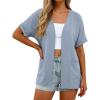 imageGRECERELLE Womens Summer Short Sleeve Lightweight Cardigan Open Front Casual Cover Up with Pockets for Office BeachHaze Blue