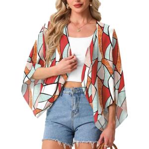 imageGRECERELLE Womens Summer Lightweight Cardigan Open Front Casual Loose Cropped Kimono Cover UpsColorful Geometry
