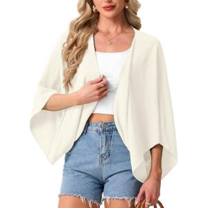 imageGRECERELLE Womens Summer Lightweight Cardigan Open Front Casual Loose Cropped Kimono Cover UpsIvory White
