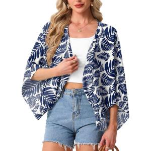 imageGRECERELLE Womens Summer Lightweight Cardigan Open Front Casual Loose Cropped Kimono Cover UpsWhite Palm Leaf