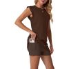 imageGRECERELLE 2026 Womens Summer 2 Piece Skort Set Cap Sleeve Round Neck Top amp Tennis Skirt with Pockets for Athletic amp CasualDark Coffee