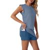 imageGRECERELLE 2026 Womens Summer 2 Piece Skort Set Cap Sleeve Round Neck Top amp Tennis Skirt with Pockets for Athletic amp CasualDenim Blue