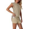 imageGRECERELLE 2026 Womens Summer 2 Piece Skort Set Cap Sleeve Round Neck Top amp Tennis Skirt with Pockets for Athletic amp CasualKhaki