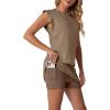 imageGRECERELLE 2026 Womens Summer 2 Piece Skort Set Cap Sleeve Round Neck Top amp Tennis Skirt with Pockets for Athletic amp CasualLight Coffee