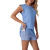 imageGRECERELLE 2026 Womens Summer 2 Piece Skort Set Cap Sleeve Round Neck Top amp Tennis Skirt with Pockets for Athletic amp CasualSky Blue