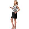 imageGRECERELLE 2026 Womens Summer Dresses Round Neck Sleeveless Tie Waist Casual Mini Sundresses with PocketsWhite Black Stripe