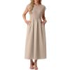 imageGRECERELLE Womens 2026 Spring amp Summer Cap Sleeve Vacation Casual A Line Maxi Dresses with PocketsGray Khaki