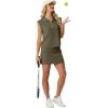 imageGRECERELLE Womens 2026 Summer 2 Piece Skort Sets Cap Sleeve Zip Collared Top Matching Tennis Skirt with Pockets for AthleticArmy Green