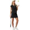 imageGRECERELLE Womens 2026 Summer 2 Piece Skort Sets Cap Sleeve Zip Collared Top Matching Tennis Skirt with Pockets for AthleticBlack