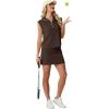 imageGRECERELLE Womens 2026 Summer 2 Piece Skort Sets Cap Sleeve Zip Collared Top Matching Tennis Skirt with Pockets for AthleticDark Coffee
