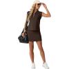 imageGRECERELLE Womens 2026 Summer 2 Piece Skort Sets Cap Sleeve Zip Collared Top Matching Tennis Skirt with Pockets for AthleticDark Coffee