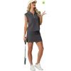 imageGRECERELLE Womens 2026 Summer 2 Piece Skort Sets Cap Sleeve Zip Collared Top Matching Tennis Skirt with Pockets for AthleticDark Gray