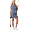 imageGRECERELLE Womens 2026 Summer 2 Piece Skort Sets Cap Sleeve Zip Collared Top Matching Tennis Skirt with Pockets for AthleticDenim Blue
