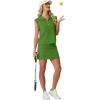 imageGRECERELLE Womens 2026 Summer 2 Piece Skort Sets Cap Sleeve Zip Collared Top Matching Tennis Skirt with Pockets for AthleticDill Green
