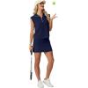 imageGRECERELLE Womens 2026 Summer 2 Piece Skort Sets Cap Sleeve Zip Collared Top Matching Tennis Skirt with Pockets for AthleticNavy Blue