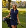 imageGRECERELLE Womens 2026 Summer 2 Piece Skort Sets Cap Sleeve Zip Collared Top Matching Tennis Skirt with Pockets for AthleticNavy Blue