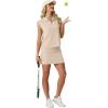 imageGRECERELLE Womens 2026 Summer 2 Piece Skort Sets Cap Sleeve Zip Collared Top Matching Tennis Skirt with Pockets for AthleticOatmeal